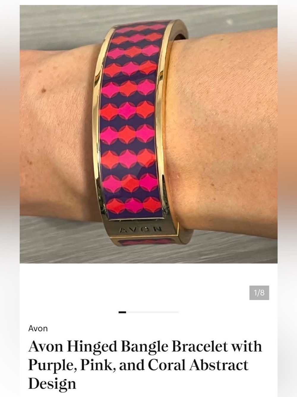 Avon Gold-Tone Bangle with Pink, Coral & Purple Geometric Inlay